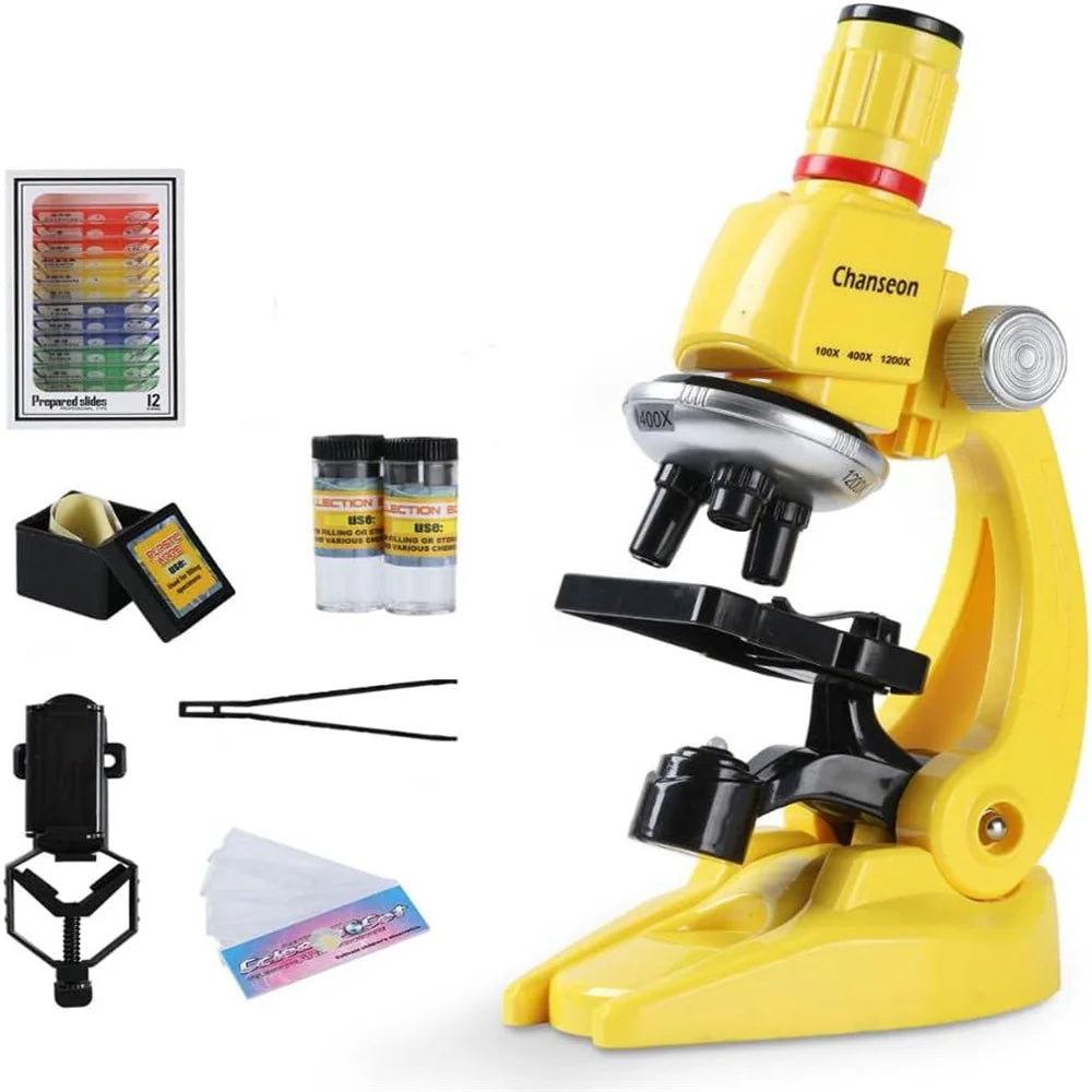 100x-1200x Kids Microscope Kit with Slides, Smartphone Adapter and Accessory Kit.