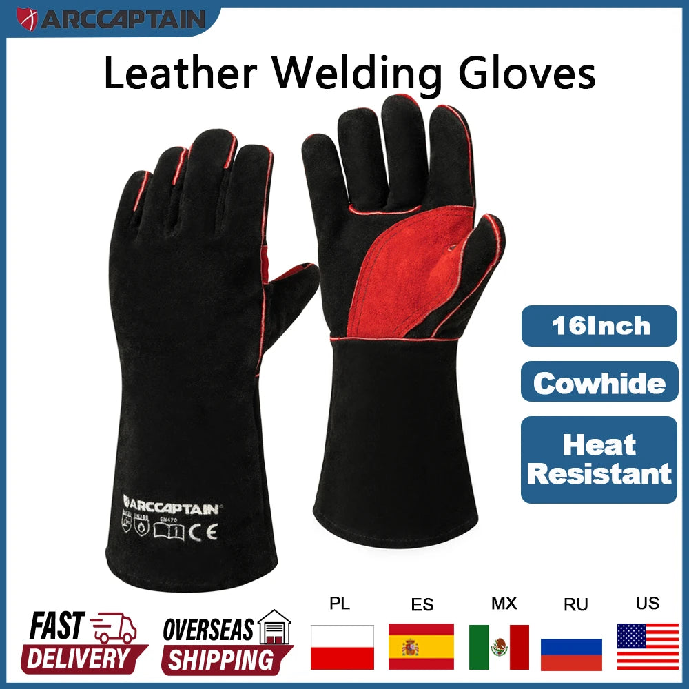 Welding Gloves Thick Cow Split Leather Kitchen Stove Heat Puncture Resistant BBQ Glove