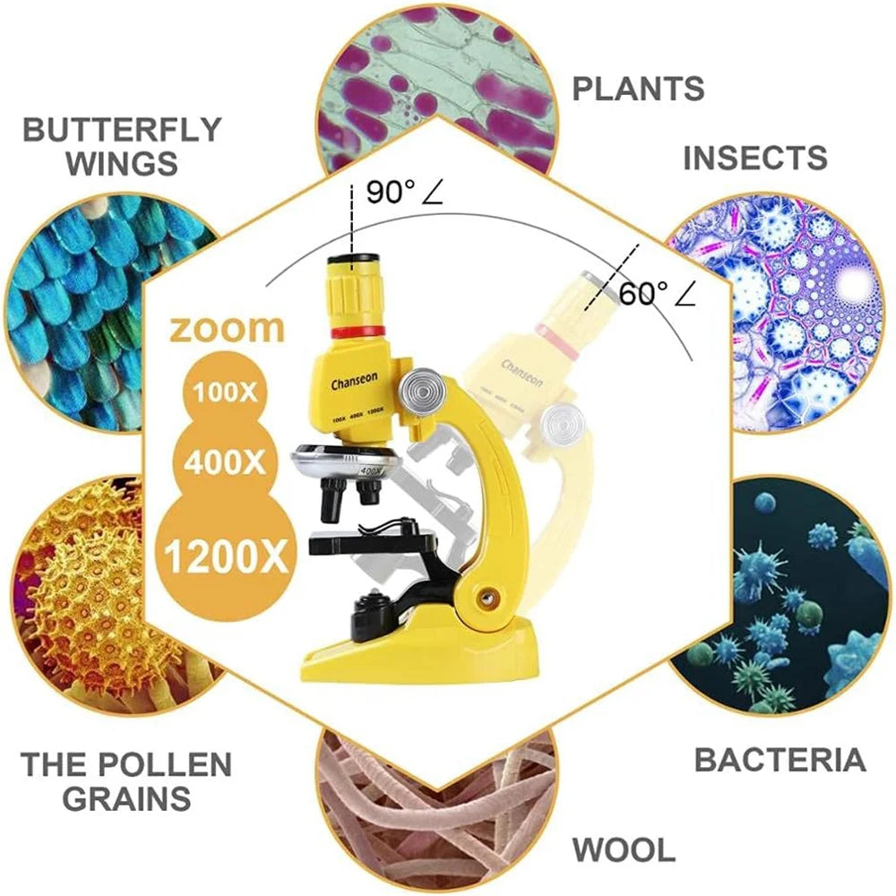 100x-1200x Kids Microscope Kit with Slides, Smartphone Adapter and Accessory Kit.