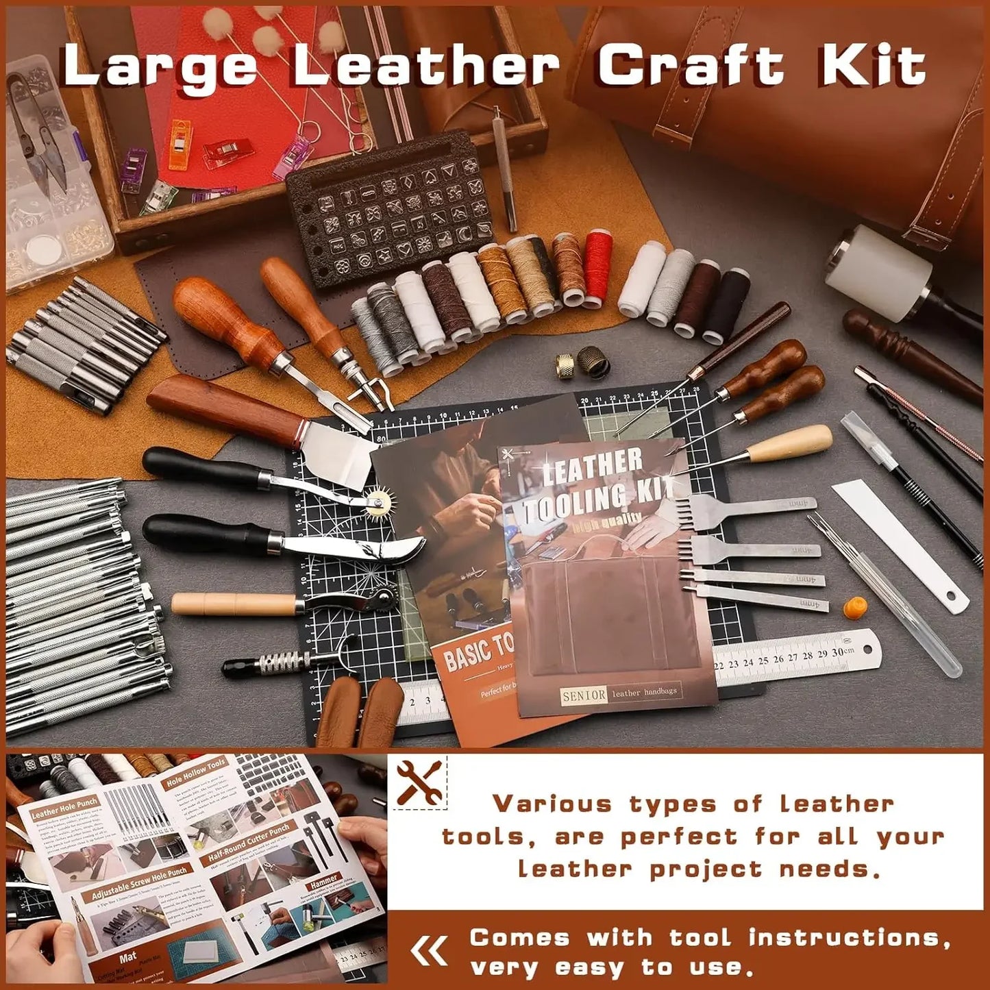 Leather Tooling Kit Leather Working Kit with Custom Handbag Cutting Mats