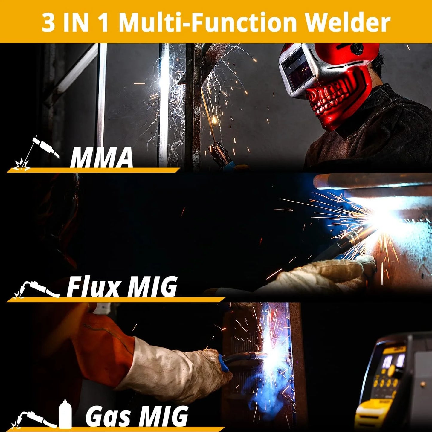 135Amp MIG/MMA Welder，110V Flux MIG/Stick/Gass MIG 3 in 1 welding machine IGBT DC Inverter