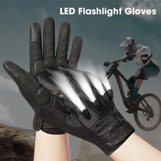 Savior Outdoor Sports Cycling Gloves Half Finger LED Gloves Nightview Rechargeable Flashlight.