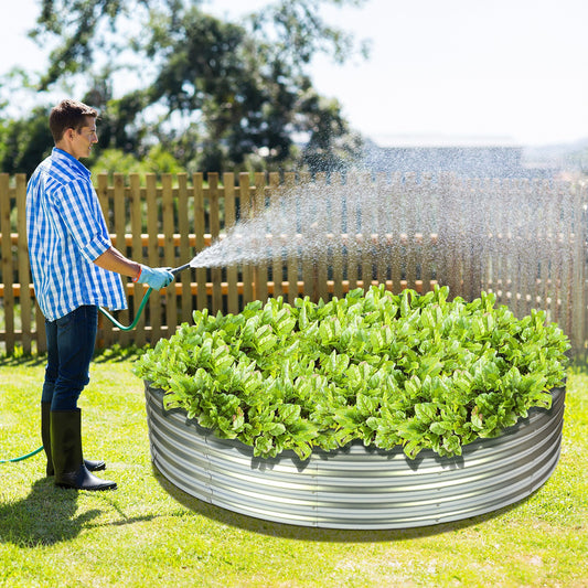 Round Fire Pit Ring Flower Planter - Galvanized Steel Large Metal Above Ground Garden Bed, Outdoor Raised Bed Planter Box, 5ft/4ft
