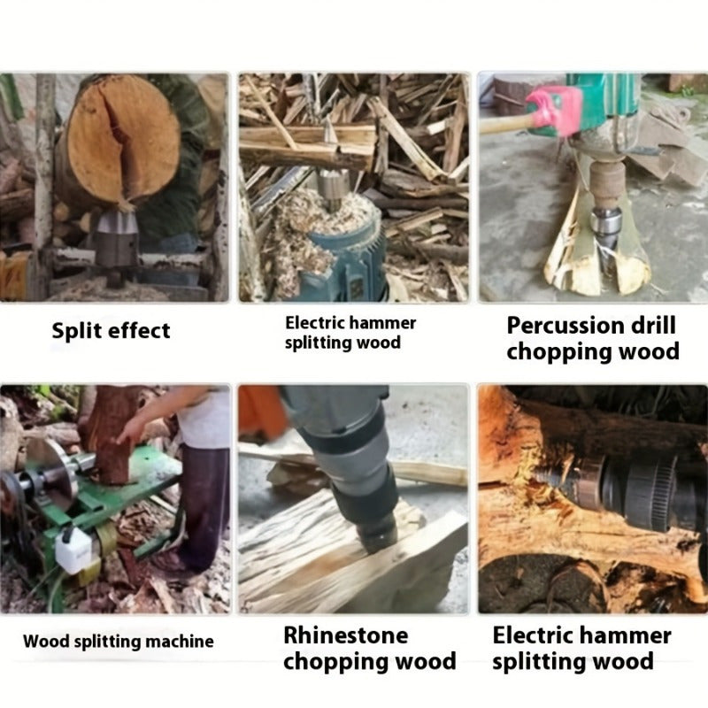 Easy-Split Wood Splitting Tool with Drill Attachment