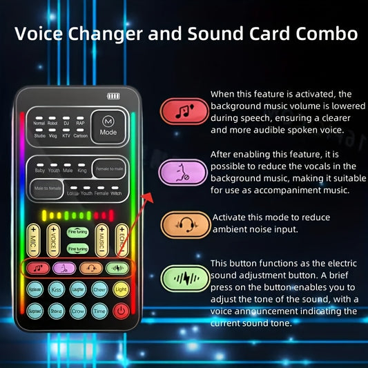 Fdit Voice Changer and Sound Card Combo, USB Rechargeable Voice Transformer with MIDI Controller, Real-Time Male to Female/Female to Male Voice Modulation for Live Streaming, Voice Chat, Video Editing