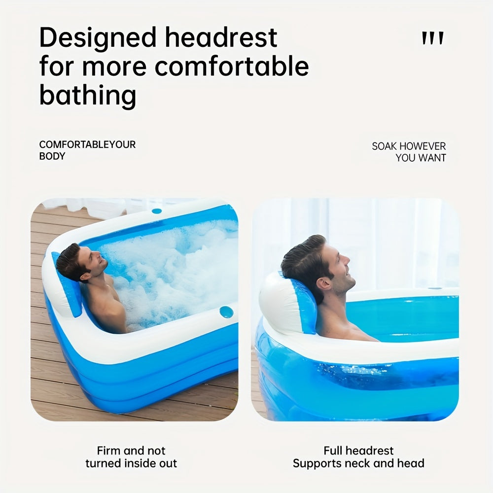 Inflatable Massage Bathtub with Backrest, Thickened Insulation, PVC, Portable and Foldable.