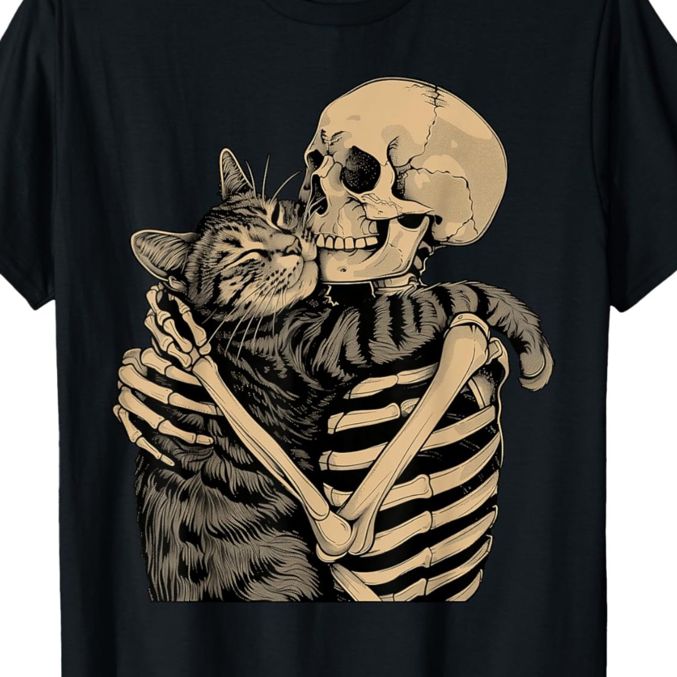 Skeleton Hugging Cat Halloween Cat Lover Cat Mom Dad T-Shirt