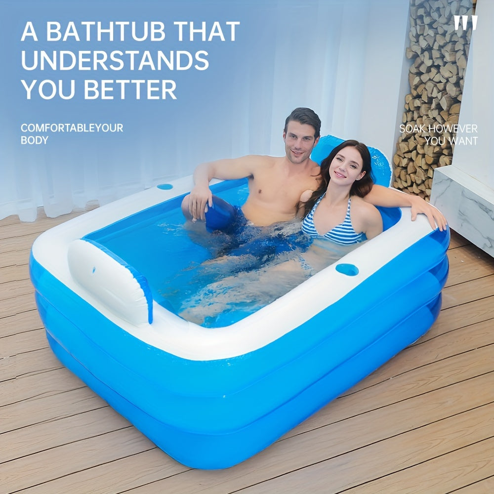 Inflatable Massage Bathtub with Backrest, Thickened Insulation, PVC, Portable and Foldable.