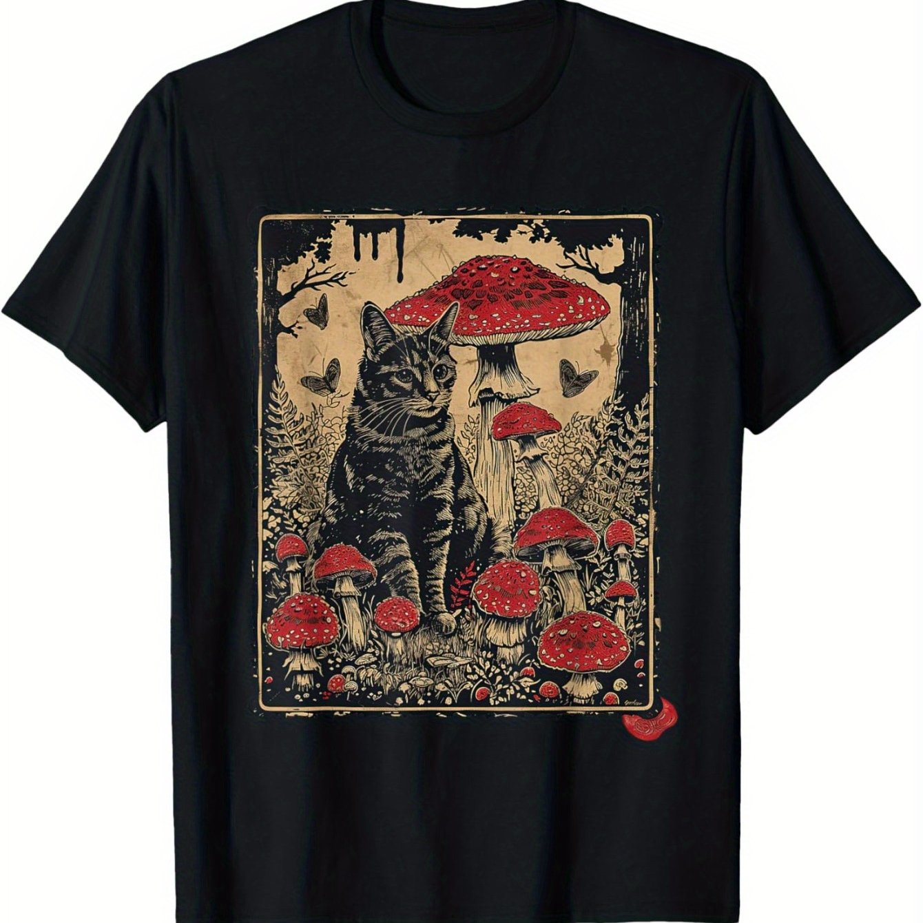 Pastoral Cat T-shirt Sitting on Poison Mushroom