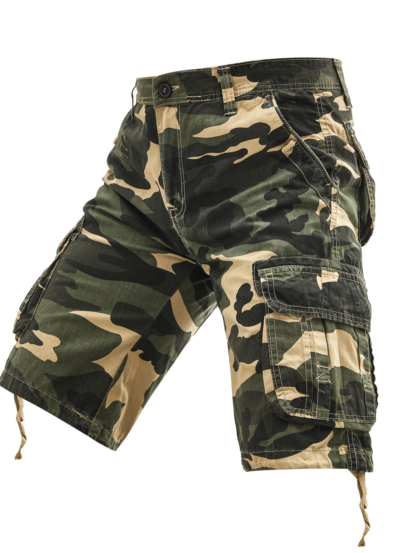 1pc Stoehurrte Men'S Large Cotton Cargo Shorts,Multi-Pocket, Regular Fit, Woven Non-Stretch Fabric,  Plus Size