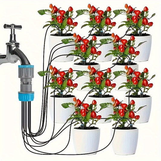 Easy-Install Drip Irrigation Kit with 10 Adjustable Emitters - Self-Watering System, Includes 3/4" Adapter