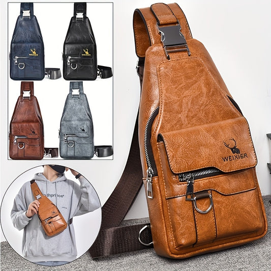 1 Piece Premium Leather, Vintage-Style Chest Bag - Spacious Multi-Compartment Crossbody Bag with Waterproof Design, Large Capacity.