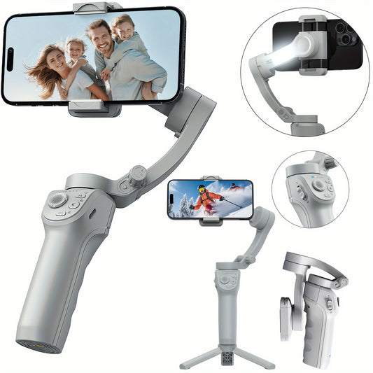 AI Smartphone Gimbal Stabilizer, 3-Axis Mobile Phone Gimbal, LED Light And Tripod, Object Tracking, Follow-Me Selfie And Live Streaming Gadget, Anti-Shake Balance And Face Tracking 360-Degree Automatic Rotation, TikTok Video