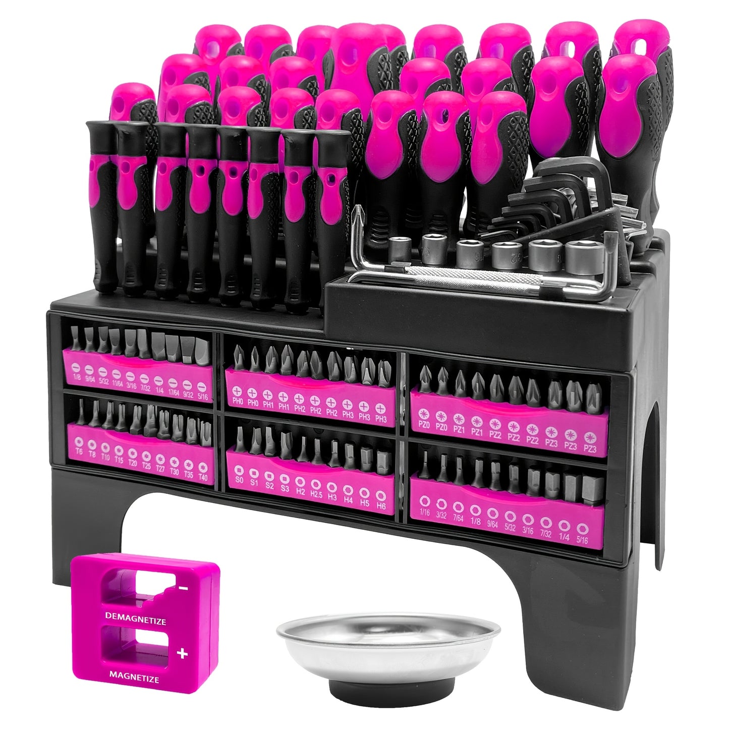 118pcs Magnetic Screwdriver Set with Plastic Rack And Magnetic Tool Bowl, Chrome Vanadium Steel.