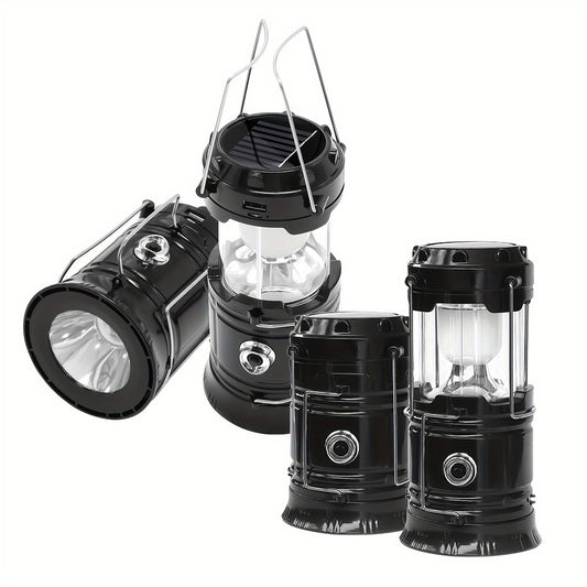 4pcs LED Camping Lanterns - USB Rechargeable, Emergency Lighting, Polished Finish.