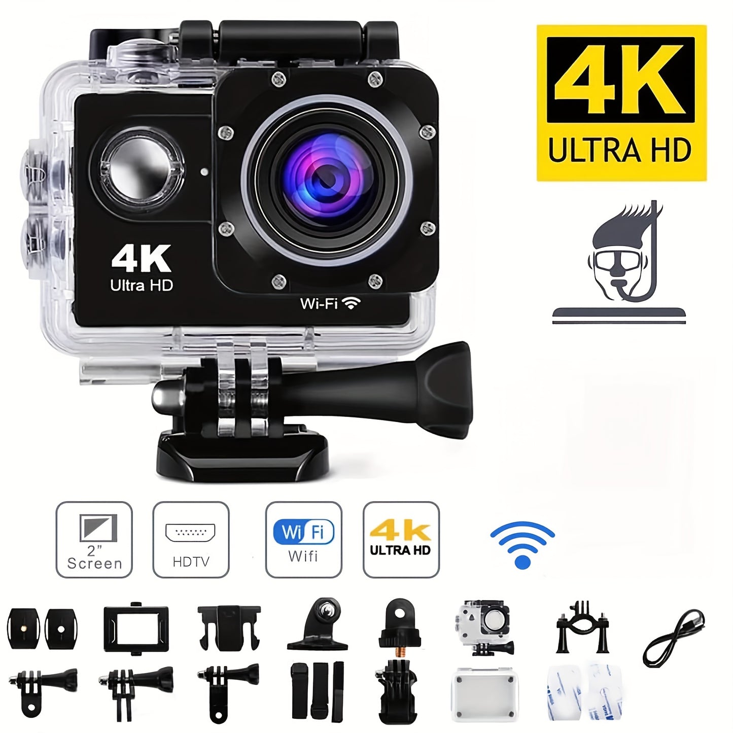 High Clarity 4K 1080P WiFi 16 Mega Sports Action Camera DVR Camcorder Outdoor Cycling Diving HD Camera With 32G Card