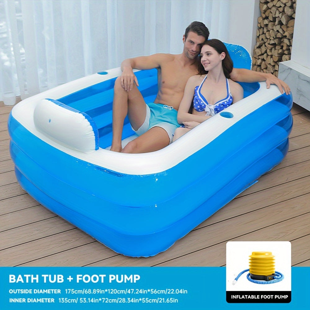 Inflatable Massage Bathtub with Backrest, Thickened Insulation, PVC, Portable and Foldable.